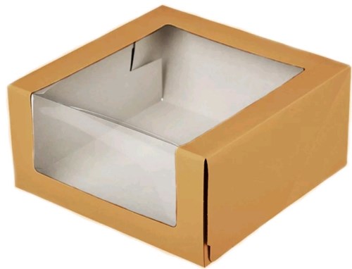 Коробка картонная для торта 225х225х110мм с окном Крафт