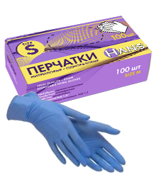 Перчатки нитриловые неопудр.S Голубые HANS(100шт/упак)