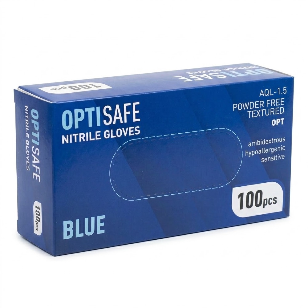 Перчатки нитриловые неопудр.M Голубые Optisafe(100шт/упак)