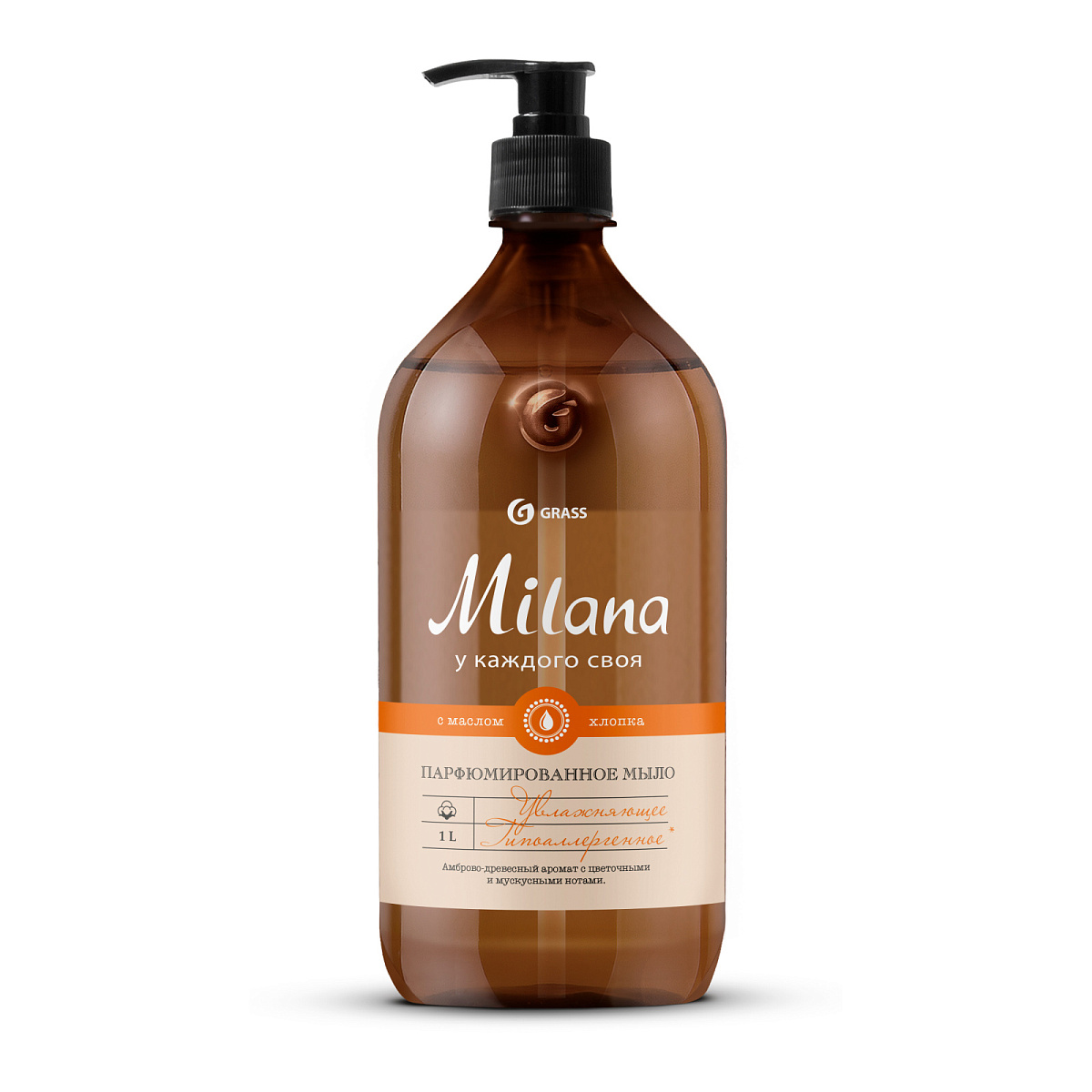 Мыло жидкое парфюмир. "Milana" Амбра и пачули 1000мл.