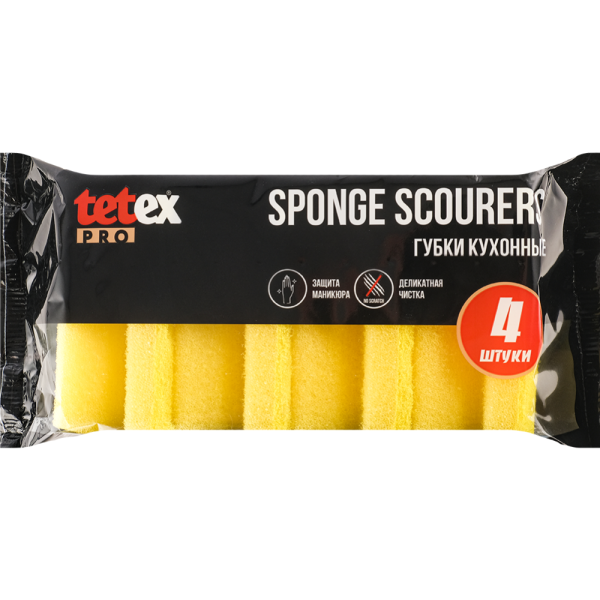 Губка бытовая  95х70мм с полимером, профиль 4шт. в ПП