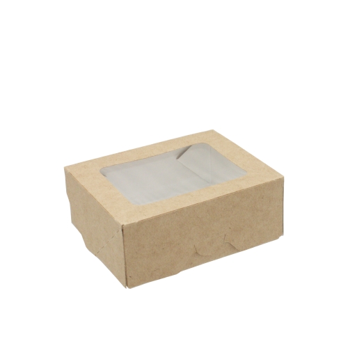Контейнер бумажный 300мл. 100х80х35 мм с окном Крафт /25 шт./