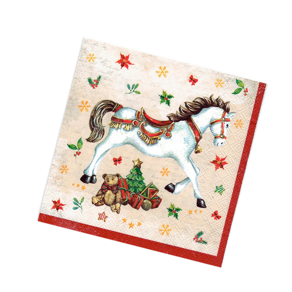 Салфетки 3-сл. 33х33см НГ "Новогодняя лошадка.Кремовый фон" 20шт.