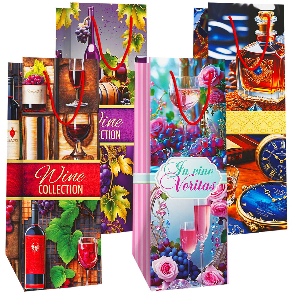 Пакет 12х36х8 (бутыл.) ламинир Микс №2 (4 дизайна) (12/уп)