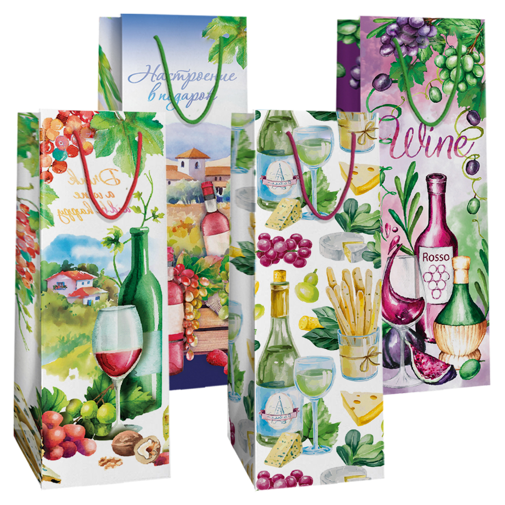 Пакет 12х36х8 (бутыл.) ламинир Микс №4 (4 дизайна) (12/уп)