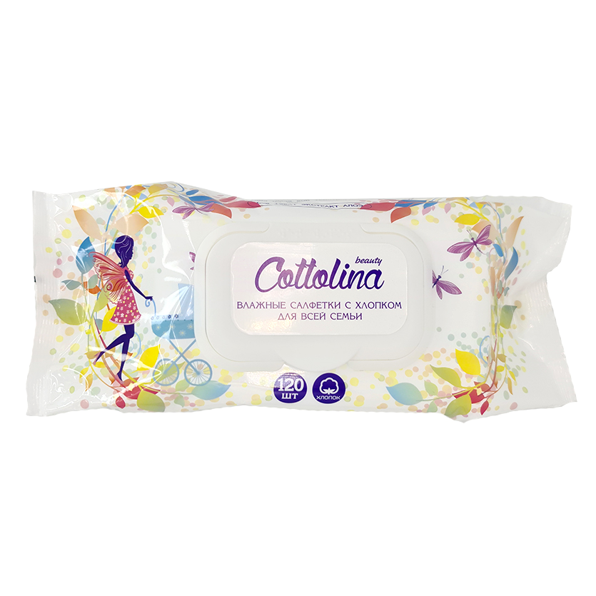 Салфетки влажные  Cottolina семейные 120 штук с крышкой
