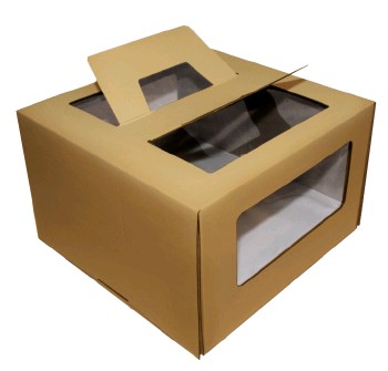 Коробка картонная с ручками 260х260х200 с прозрачными окошками Крафт
